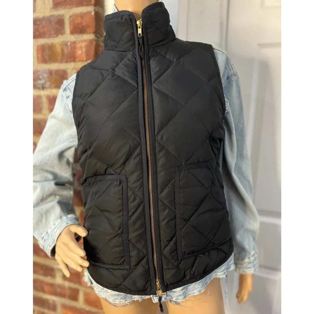 J.Crew Navy Diamond Quilted Puffer Vest Two-Way Zip Women’s XXS